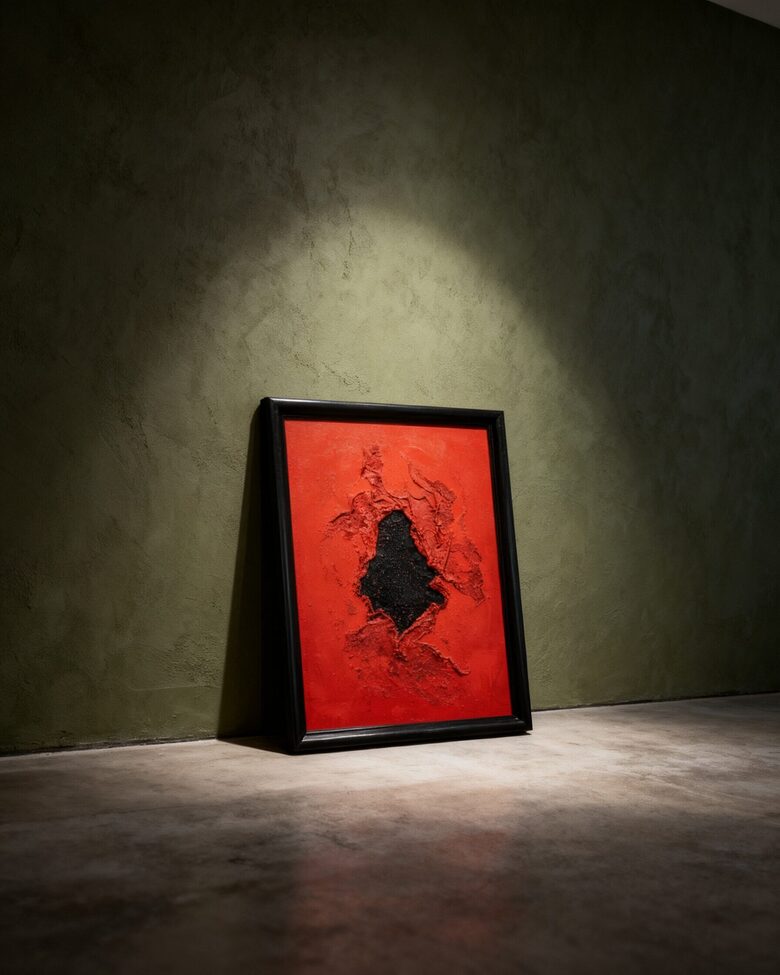 CD14 Legal Art project — mixed media canvas by Arno Karoni, 60x80 cm, 2026.